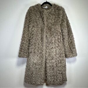 H&M | Taupe Bouclé Faux Fur Longline Coat | Minimalist Winter Jacket | Size 4
